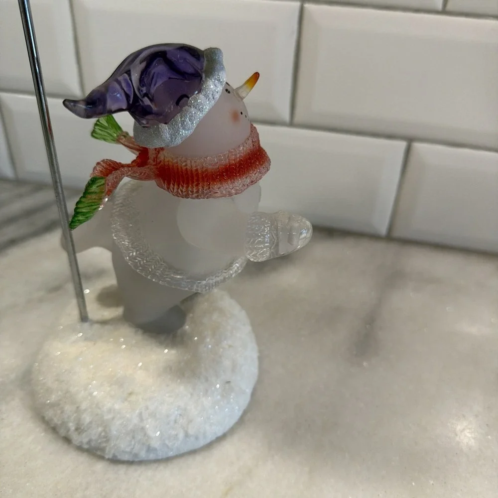 Vintage * Ice Skating Snowman Votive Tea Light Lamp Style * Frosted  Glass 001